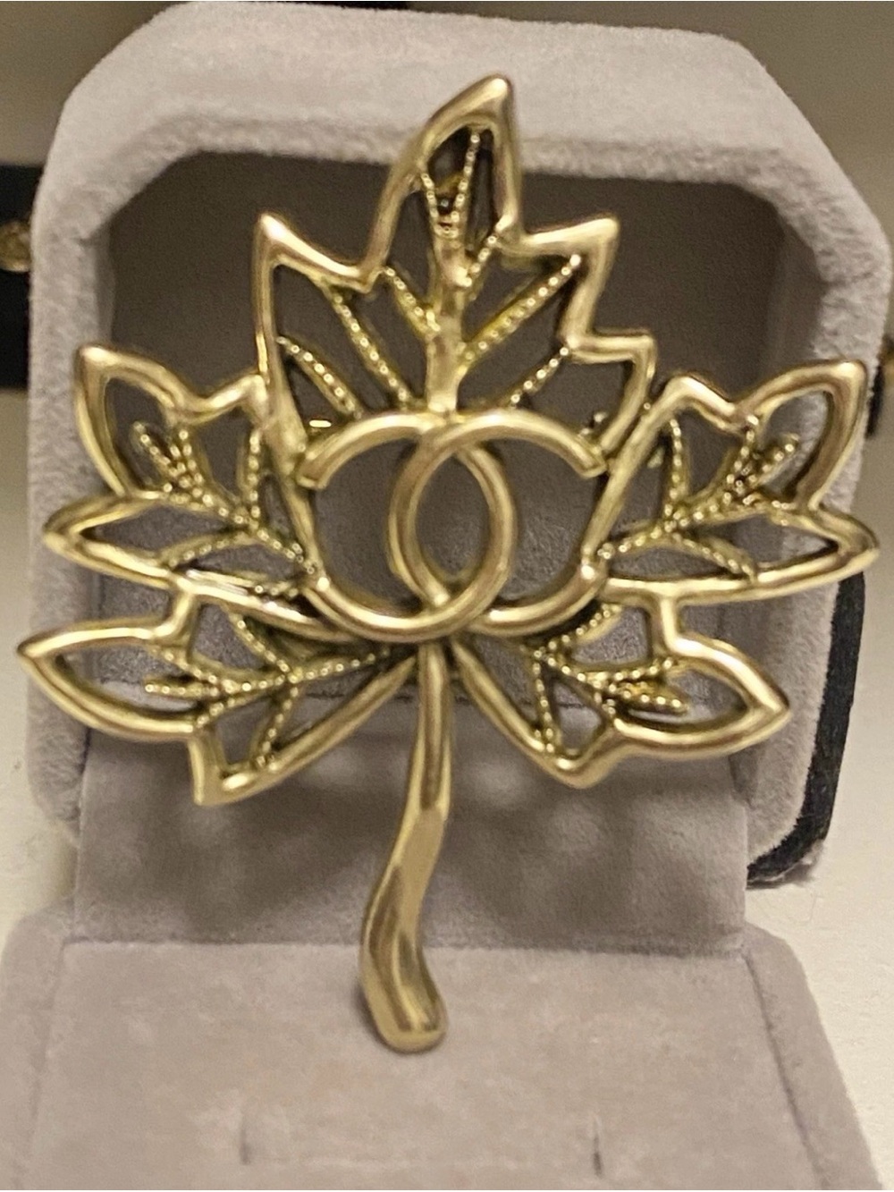 CHANEL Gold-Tone Logo Plaque Brooch